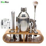 IYouNice 12 pcs Cocktail Shaker Set Jigger Mixing Spoon Tong Barware Bartender Tools w/Wood Storage Stand Bars Mixed Drinks