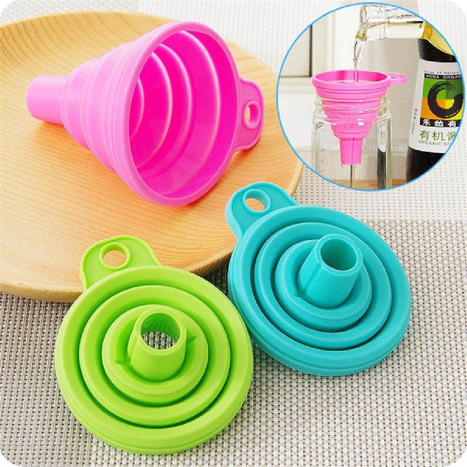 Kitchen Protable Mini Silicone Gel Foldable Collapsible Style Funnel Hopper Cooking Tools Accessories Gadgets