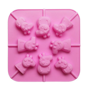 8 even creative cartoon society pig family silicone chocolate mold, silicone lollipop mold