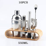 10-12 PCS Barware Set Stainless Bar Cocktail Shaker Set Shaker Set With Wooden Rack Storage Stand Bars Mixed Drinks Tool Holder