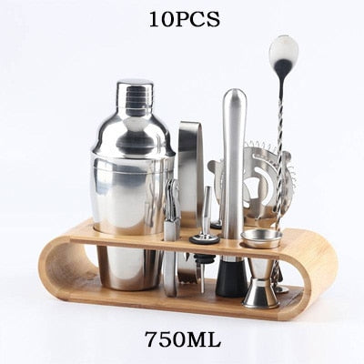 10-12 PCS Barware Set Stainless Bar Cocktail Shaker Set Shaker Set With Wooden Rack Storage Stand Bars Mixed Drinks Tool Holder