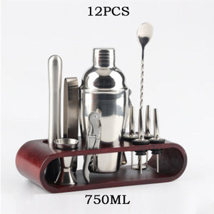 10-12 PCS Barware Set Stainless Bar Cocktail Shaker Set Shaker Set With Wooden Rack Storage Stand Bars Mixed Drinks Tool Holder