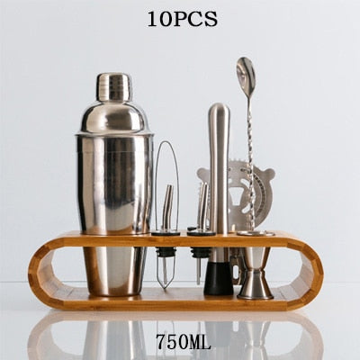 10-12 PCS Barware Set Stainless Bar Cocktail Shaker Set Shaker Set With Wooden Rack Storage Stand Bars Mixed Drinks Tool Holder