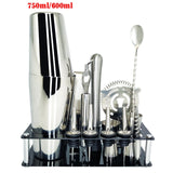 750ml/600ml Stainless Bar Cocktail Shaker Set Barware Set Shaker Set with Wooden Rack