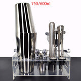 750ml/600ml Stainless Bar Cocktail Shaker Set Barware Set Shaker Set with Wooden Rack