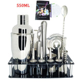 750ml/600ml Stainless Bar Cocktail Shaker Set Barware Set Shaker Set with Wooden Rack