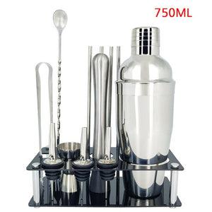 750ml/600ml Stainless Bar Cocktail Shaker Set Barware Set Shaker Set with Wooden Rack