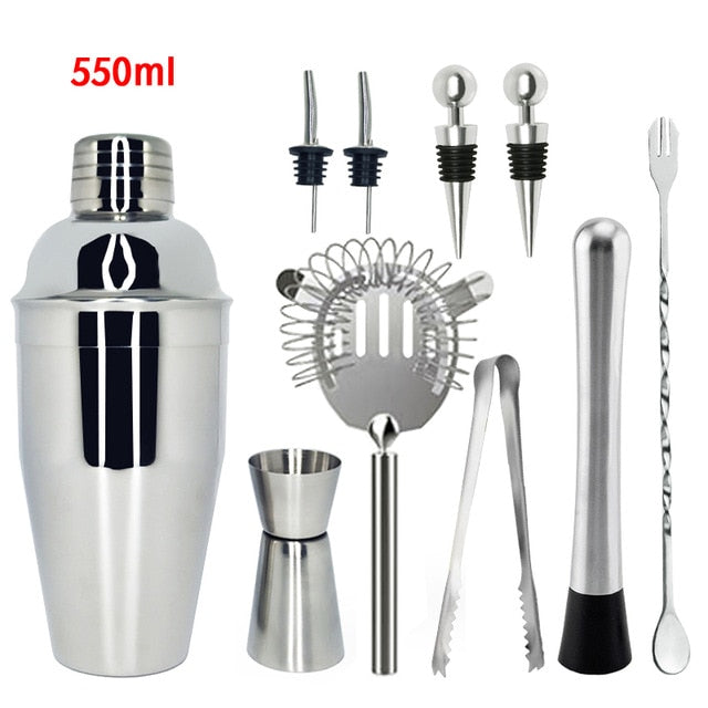 750ml/600ml Stainless Bar Cocktail Shaker Set Barware Set Shaker Set with Wooden Rack