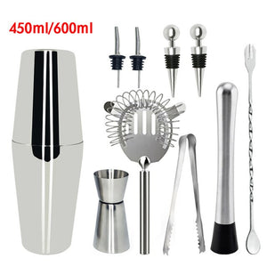 750ml/600ml Stainless Bar Cocktail Shaker Set Barware Set Shaker Set with Wooden Rack