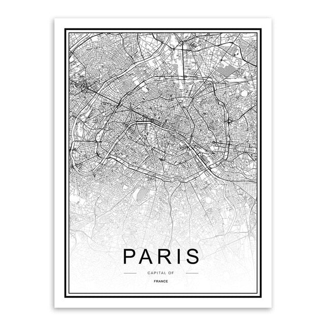 Noir blanc personnalisé World City carte Paris londres New York affiches nordiques salon mur Art photos décor maison toile peintures