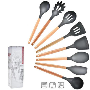 11pcs  Silicone Cooking Utensils Set ,Pink Solid Wood Handle With Storage Box, Kitchenware Kit Kitchen Tools Accessories