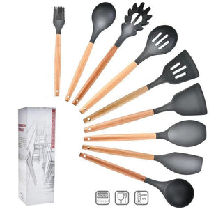 11pcs  Silicone Cooking Utensils Set ,Pink Solid Wood Handle With Storage Box, Kitchenware Kit Kitchen Tools Accessories