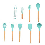 11pcs  Silicone Cooking Utensils Set ,Pink Solid Wood Handle With Storage Box, Kitchenware Kit Kitchen Tools Accessories