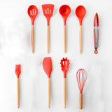 11pcs  Silicone Cooking Utensils Set ,Pink Solid Wood Handle With Storage Box, Kitchenware Kit Kitchen Tools Accessories