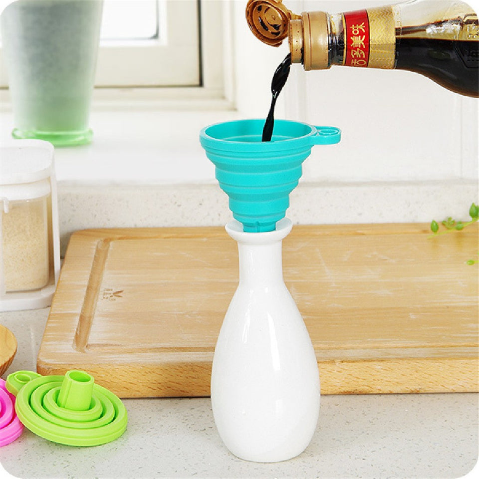 Kitchen Protable Mini Silicone Gel Foldable Collapsible Style Funnel Hopper Cooking Tools Accessories Gadgets