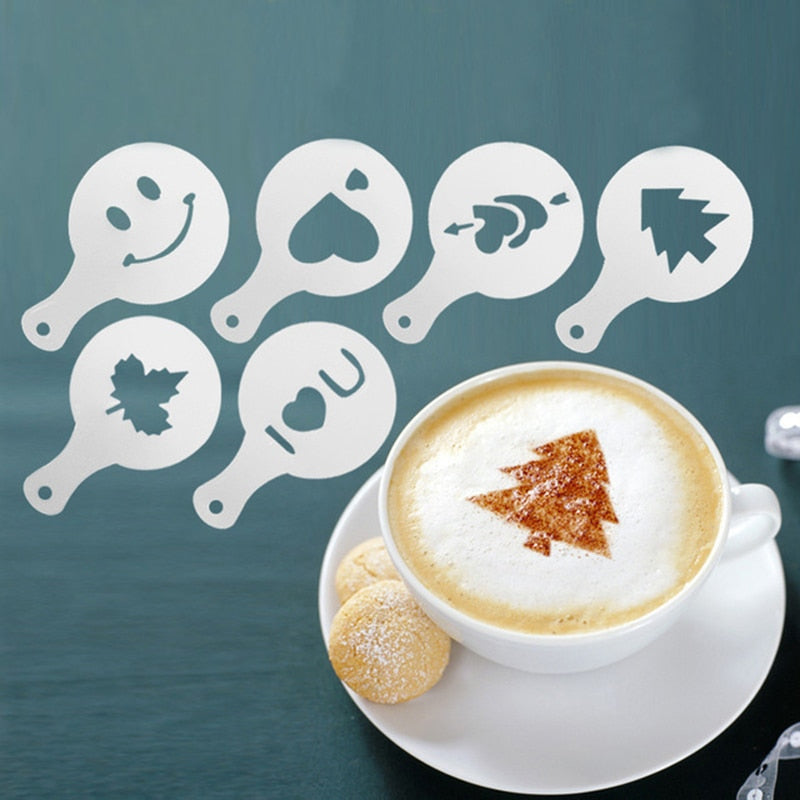 8/12/16Pcs/Set Coffee Drawing Model Creative Cappuccino Foam Spray Printing Flower Mold Kitchen Accessories Plastic Cooking Tool